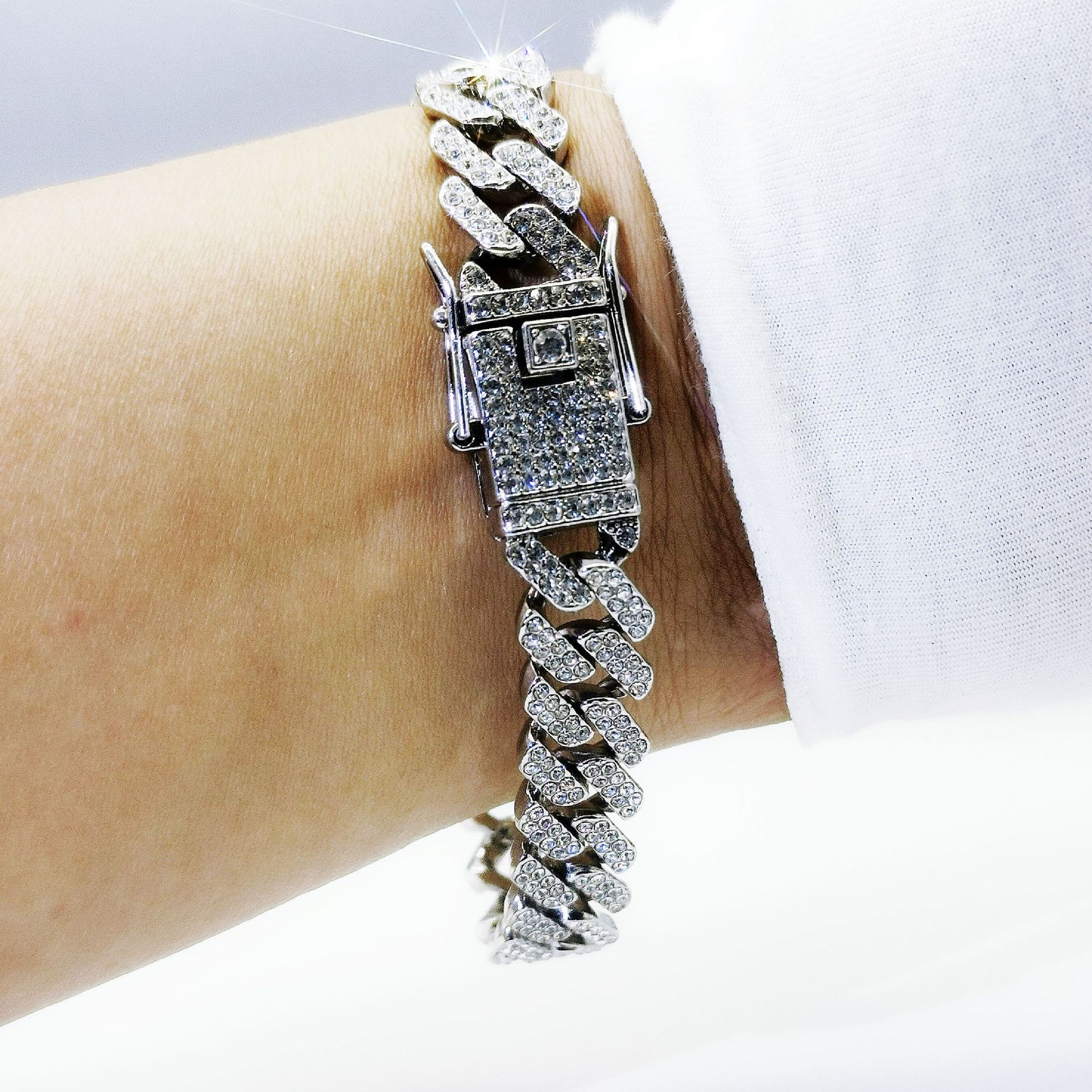 Men's Cuban Link Bracelet Iced Out Hip Hop Chain with Sparkling CZ Stones in Gold & Silver Color for Stylish Streetwear Accessories