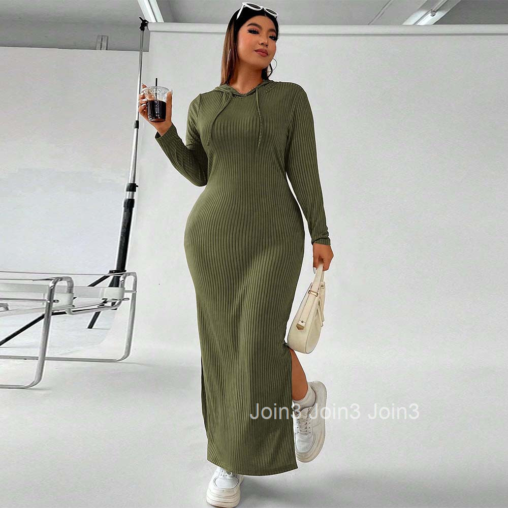 New Plus Size Womens Instagram Hooded Dress for Autumn and Winter Simple and Tight Fitting Hip Hugging Long Skirt