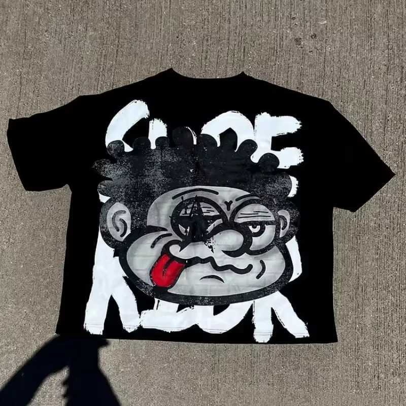 2025 Vintage Big Face Graphic Print Cotton T-Shirt Men Y2K Summer Short Sleeves Vintage Oversize Tshirt Streetwear Women Tops X250516