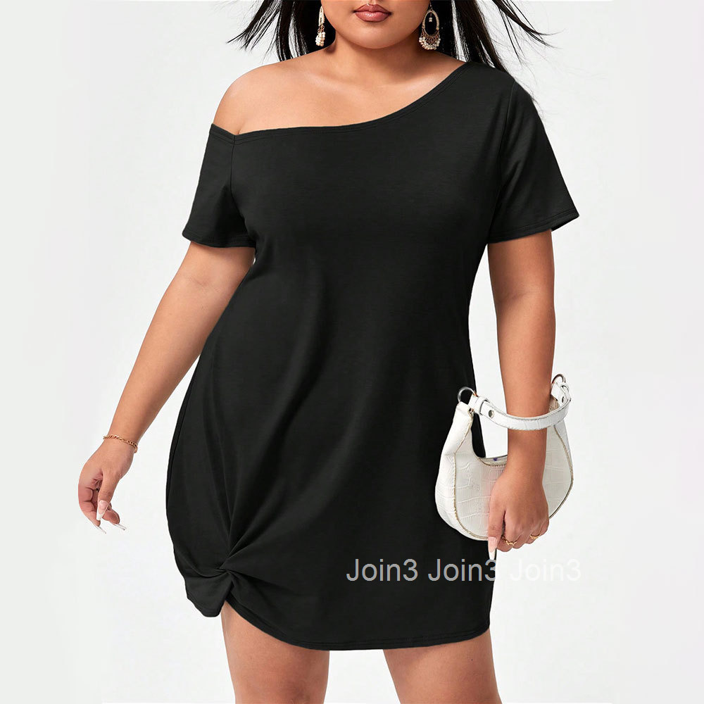 2025 Womens Round Neck Casual Spring and Summer New Loose and Comfortable Off Shoulder Dress