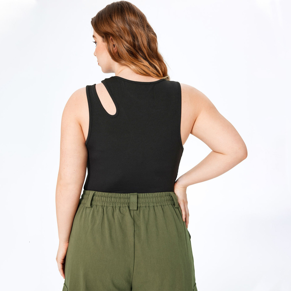 Summer Plus Womens Sleeveless Sports Vest Slim Fit Sexy Hollowed Out Round Neck T-shirt