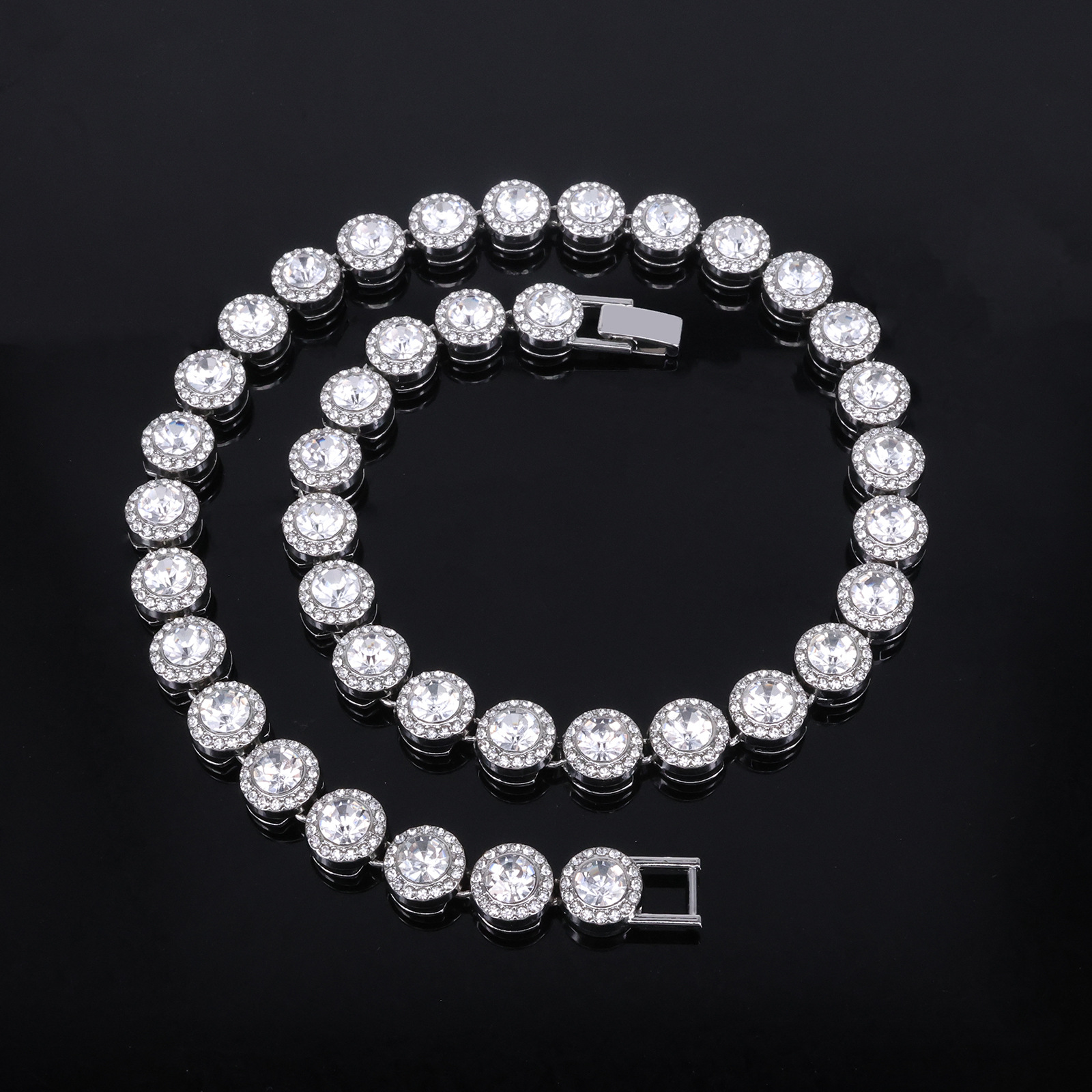 Trendy 12mm Round Rhinestone Cuban Link Necklace for Men & Women, Hip-Hop Style, Gold-Plated with Large Diamonds