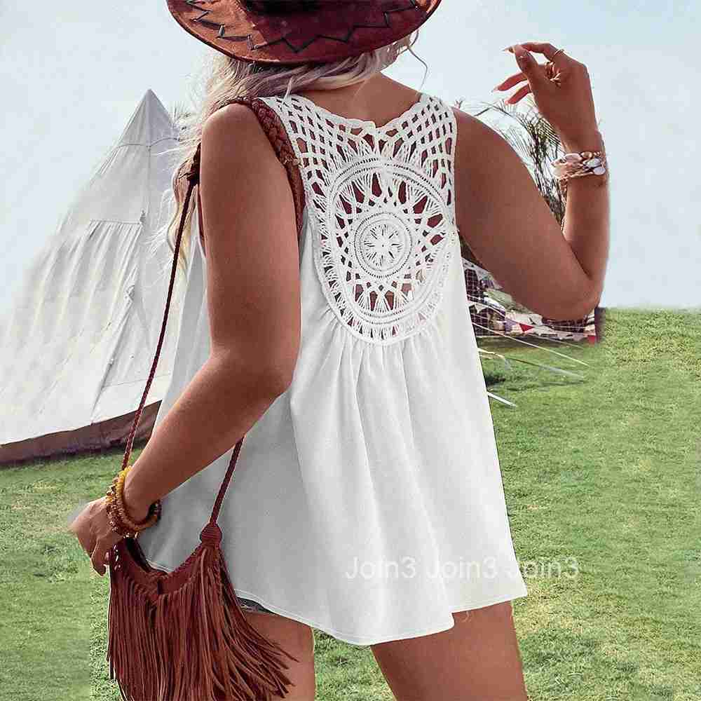 Plus Size Womens Vacation Style Camisole Summer New Lace Patchwork Top