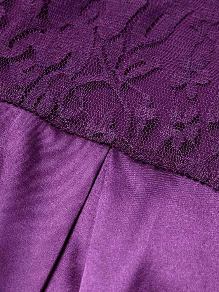 Plus Size 5XL VONDA Elegant Women Lace Patchwork Satin Maxi Dress 2025 Autumn Long Sleeve Stand Collar Long Dresses Casual Robe 250515