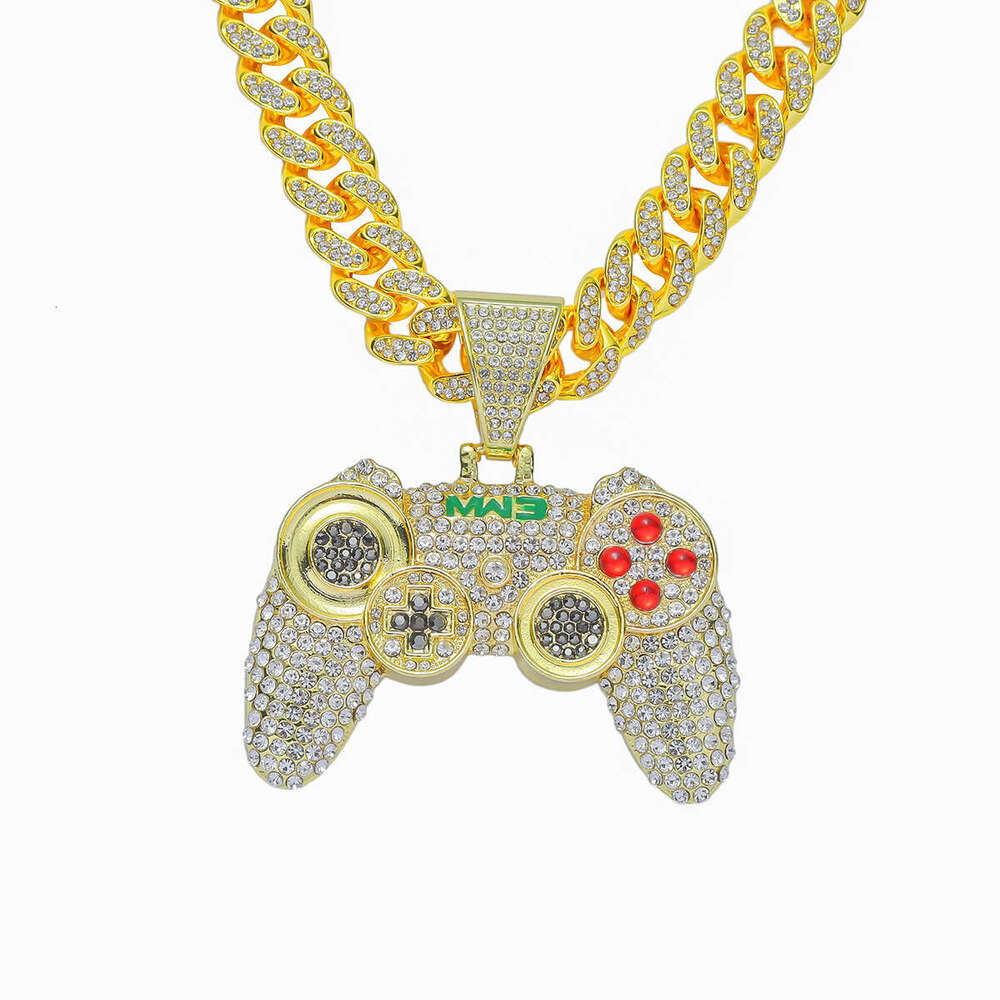 Hip Hop Alloy Full Dia Game hine Pendant Cuban Chain Necklace Nightclub Personalized Bounce Di Decoration Accessories