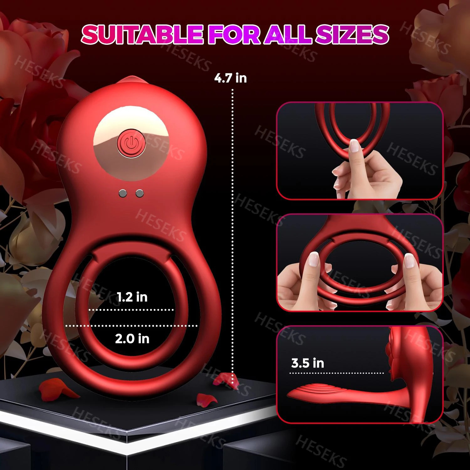 HESEKS Rose Vibrating Cock Ring 10 Vibration Penis Ring Penis Vibrators G-spot Clitoral Stimulator Adult Couples Sex Toy for Men 250515
