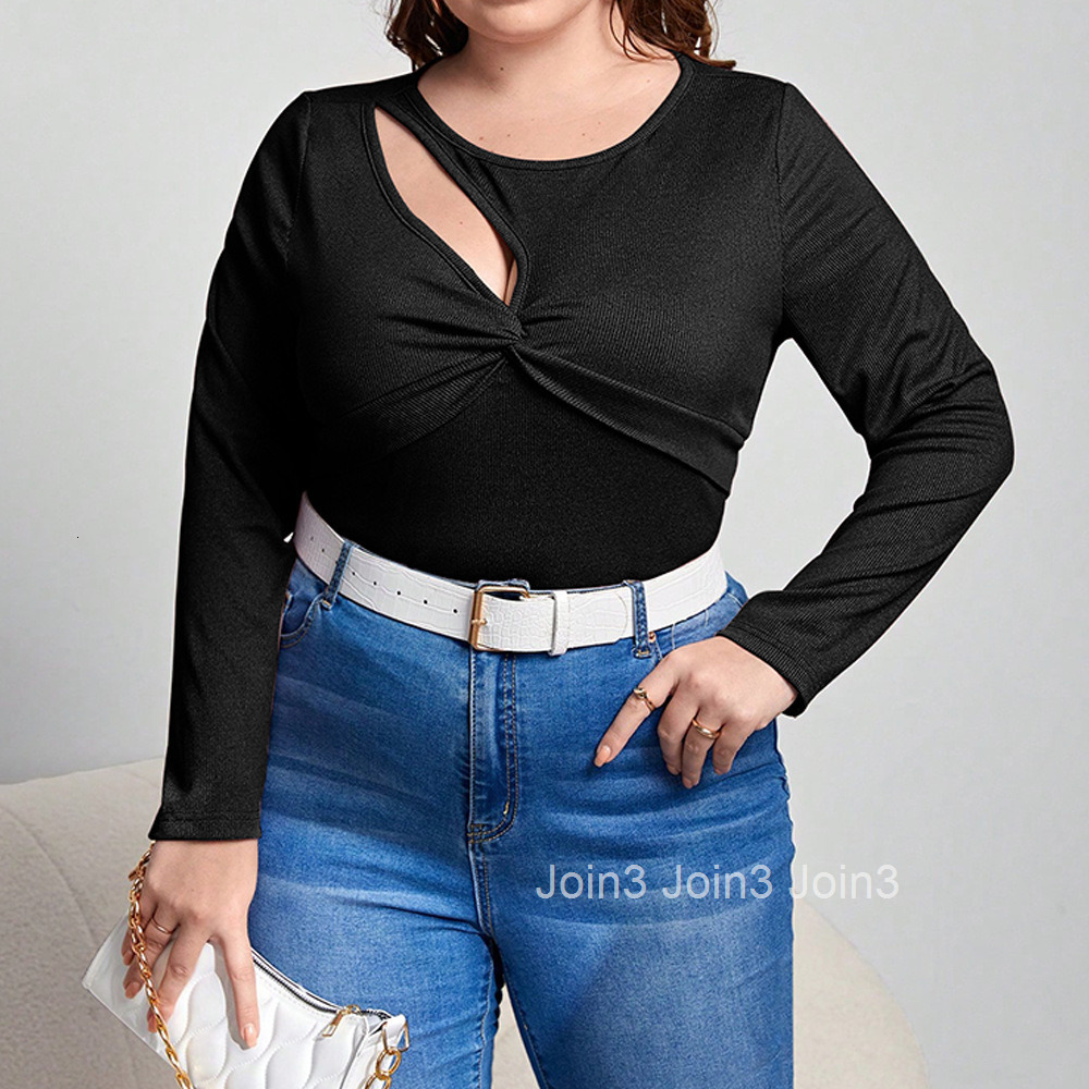 Oversized Womens Autumn and Winter Slim Fit Solid Color Long Sleeved T-shirt with Careful Machine Design Sexy Hollow Top