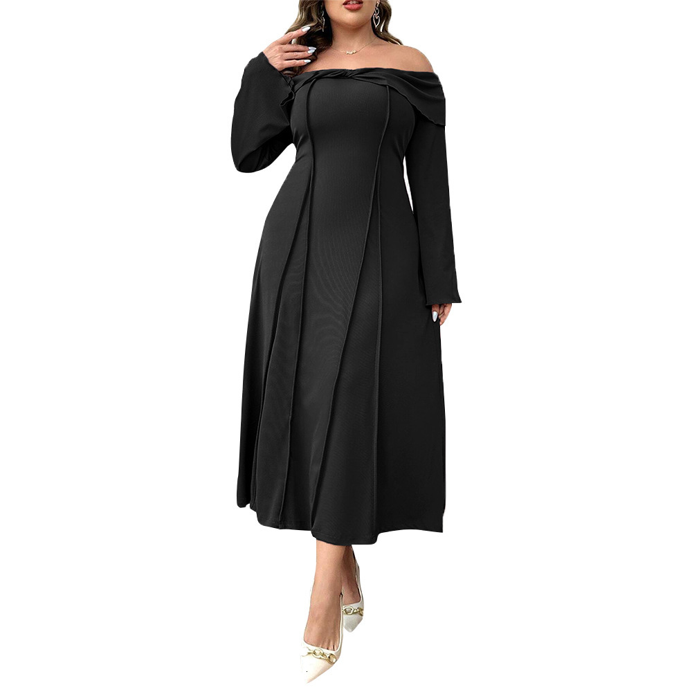 Plus Size Womens Elegant and Intellectual Style Dress Autumn and Winter One Piece Collar Ladies Temperament Mid Length Skirt