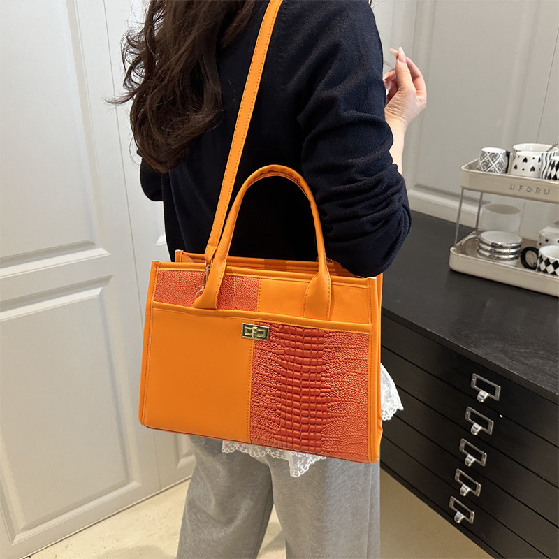 2025S Designer New Crocodile Pattern Splicing Fashion Trend Women Contrast Color Western Commuter Shoulder Crossbody Handbag Tote Bag