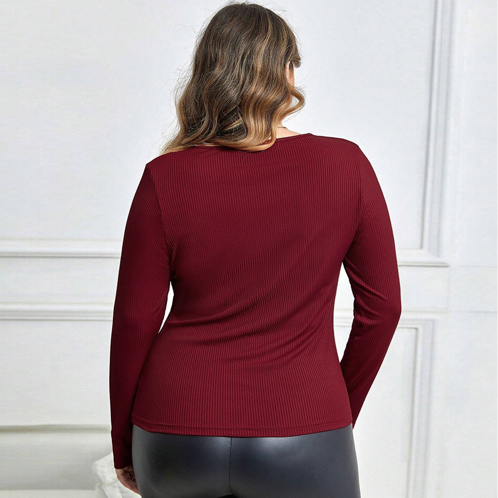 Large Size Womens Clothing Autumn and Winter New Item Slim Fit Drawstring Temperament Long Sleeved T-shirt Sexy Top Top