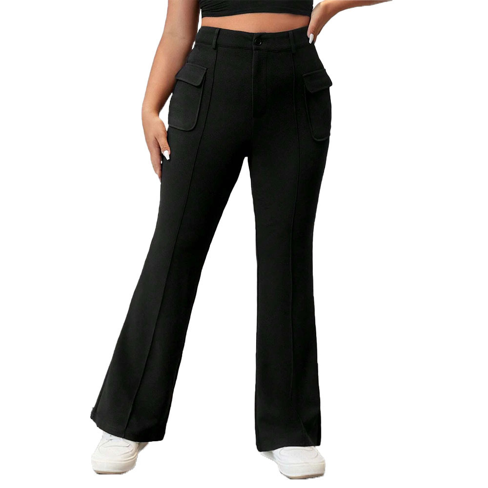 Large Size Womens Clothing Ins Street Spicy Style Flip Pocket Slimming Bell Bottom Pants Long Pants