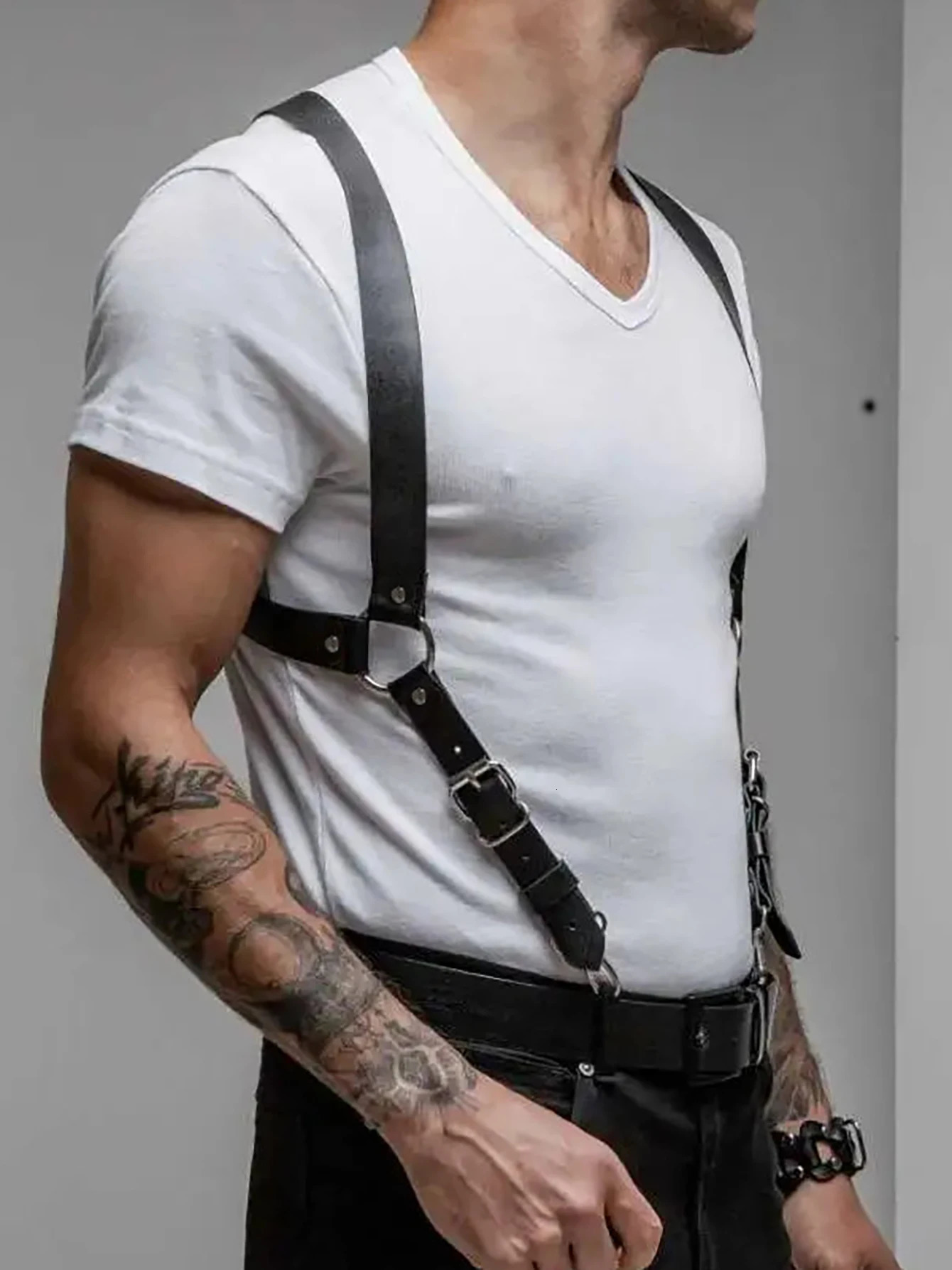 PU Leather Chest Harness for Men Adjustable Suspenders Bondage Gothic Clothing Accessories Fashion 250515 - view 5