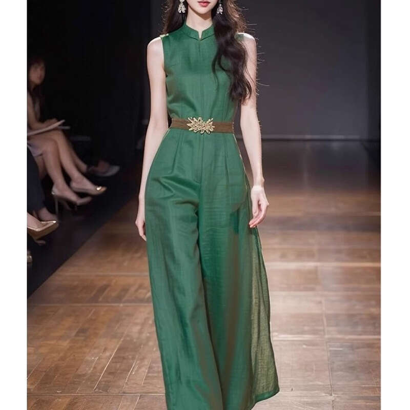 Wide Leg Jumpsuit Unique Super Beautiful High End Exquisite New Chinese Style Green Jumpsuit Women S Summer