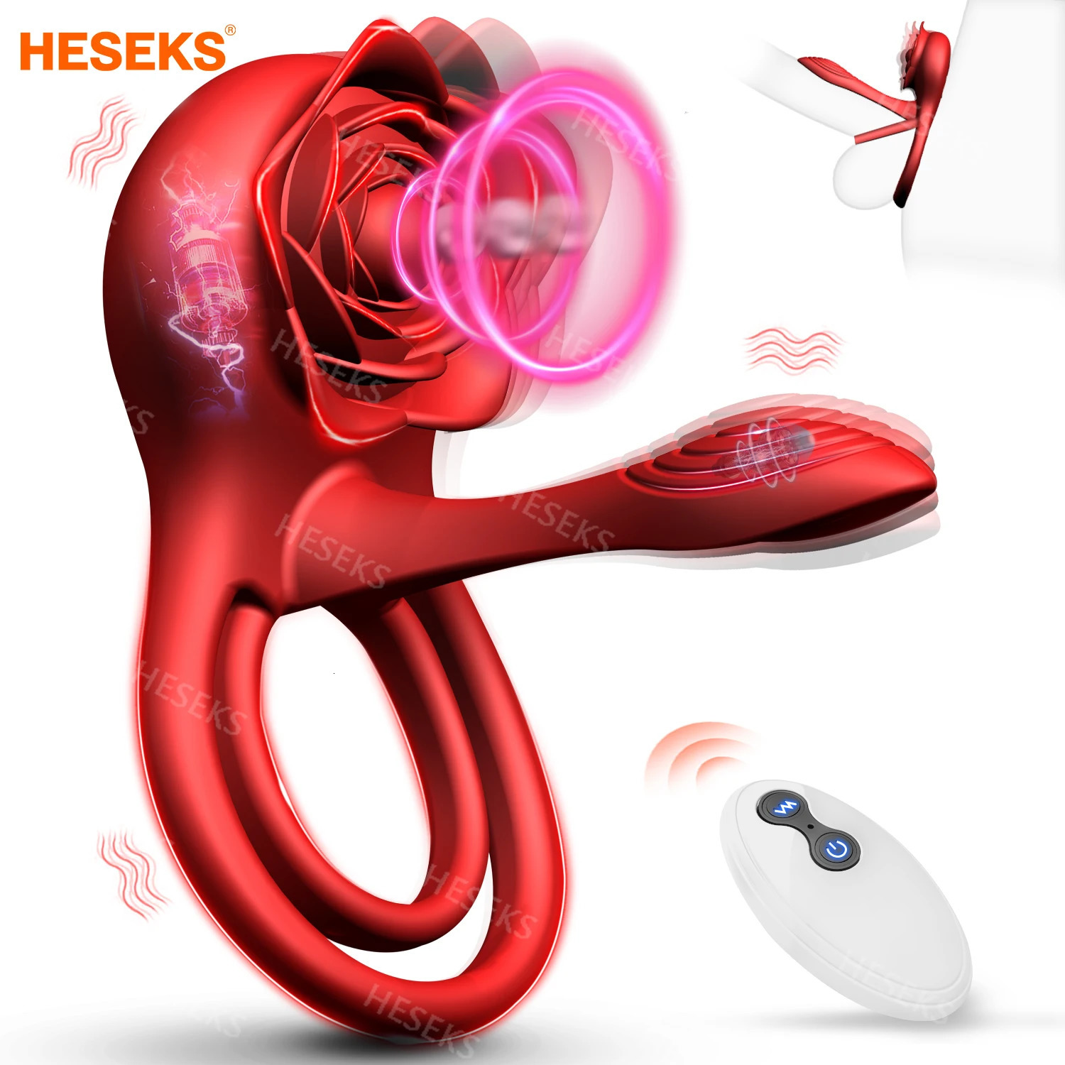 HESEKS Rose Vibrating Cock Ring 10 Vibration Penis Ring Penis Vibrators G-spot Clitoral Stimulator Adult Couples Sex Toy for Men 250515