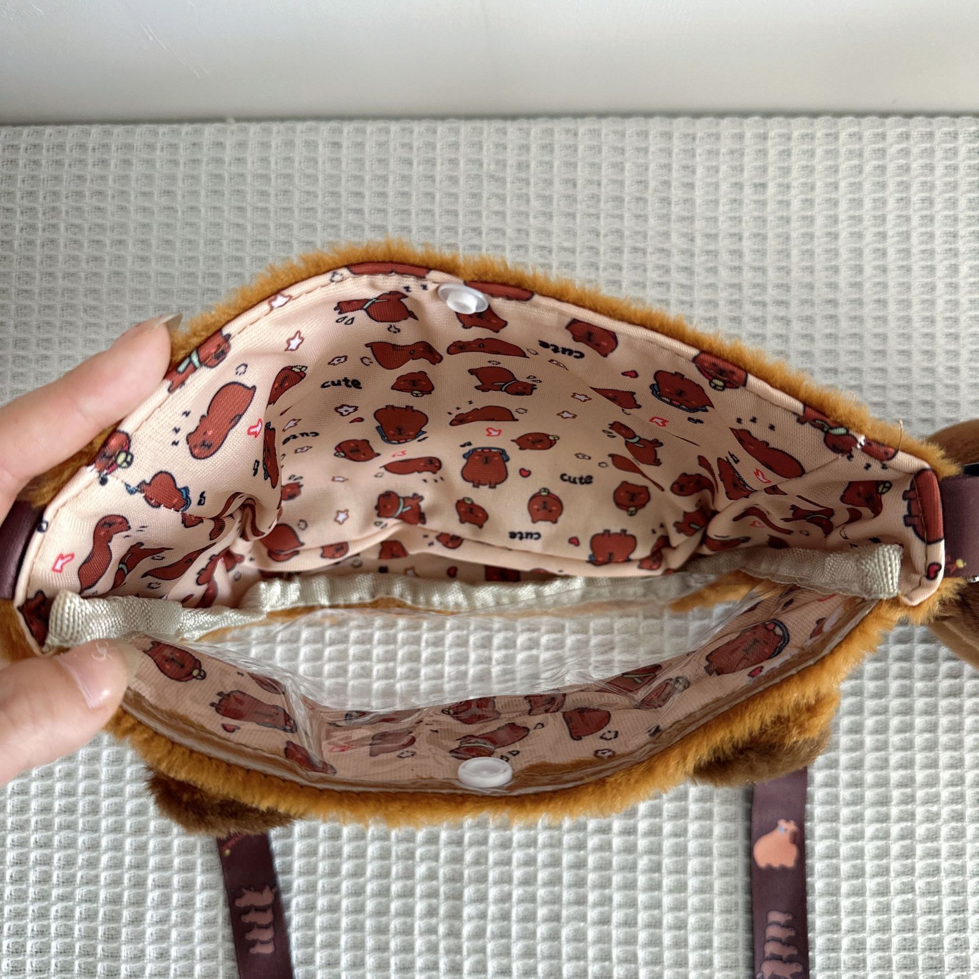 2025S designer ins cute cartoon flower cloth perspective small pain girl diagonal cross mobile phone storage Capibala doll women shoulder bag