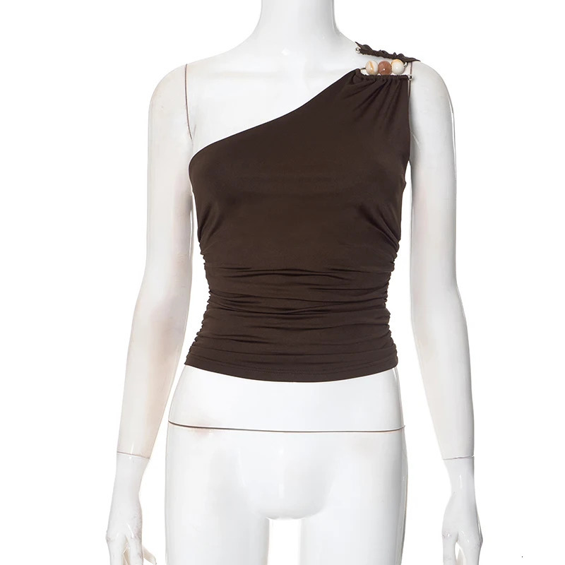 CUTENOVA 2025 Sexy Single Shoulder Bead Link Friction Can Top Street Slim Light Personality American Spicy Girl 250506