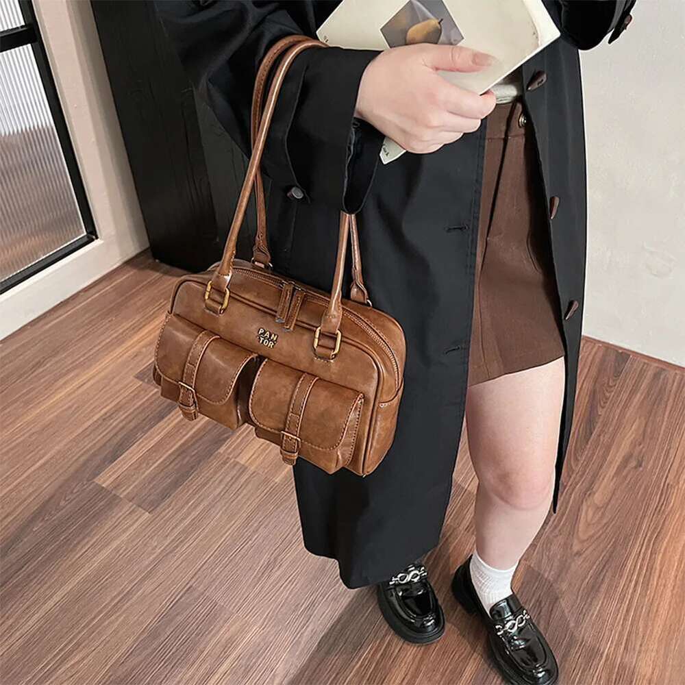 Spacious Boston Tote Bag Women in PU Leather with Multi-Pockets for Travel and Daily Use Classic Handbag
