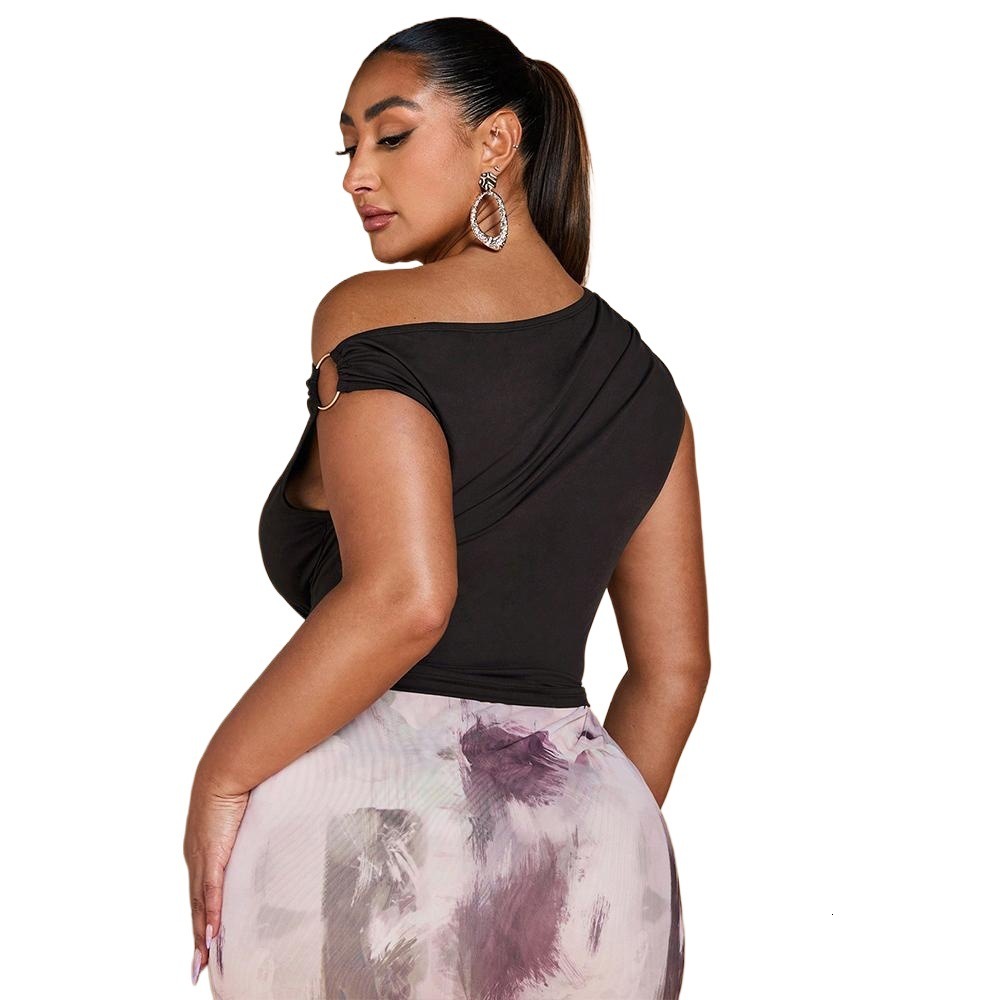 Large Womens Wear Pure Want to Look Thin T-shirt Spring/summer New Style Off Shoulder Design Short Top