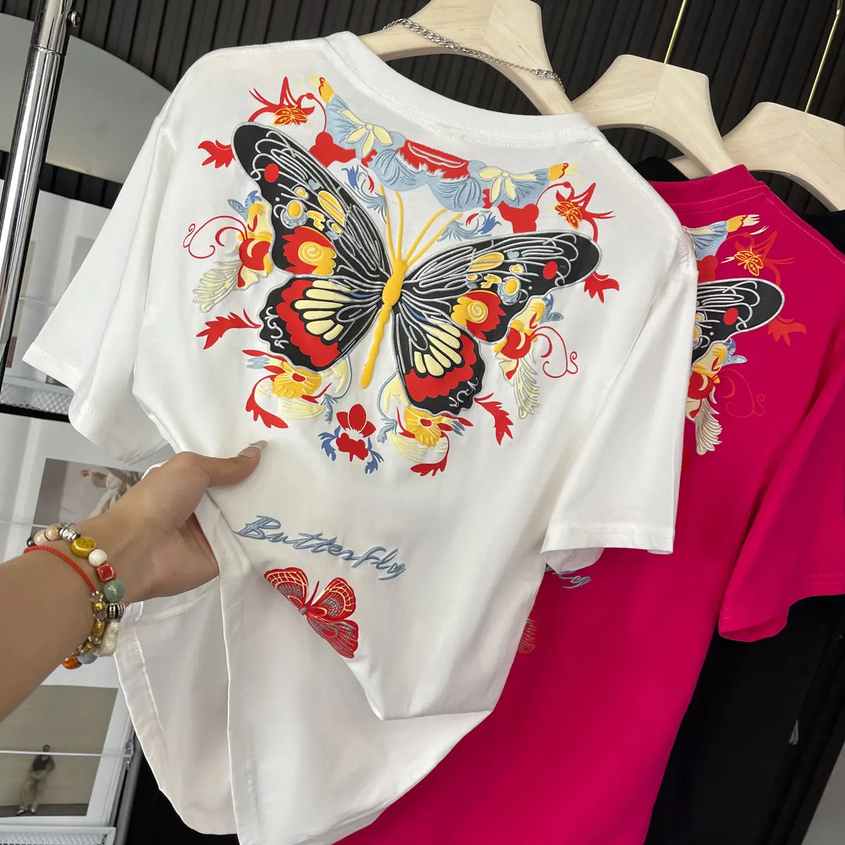 Plus Size Chinese Butterfly Foam Print Womens Tshirt Classical Elegant Flavor Y2k Summer Top 2024 Literary Streetwear Tee 250514