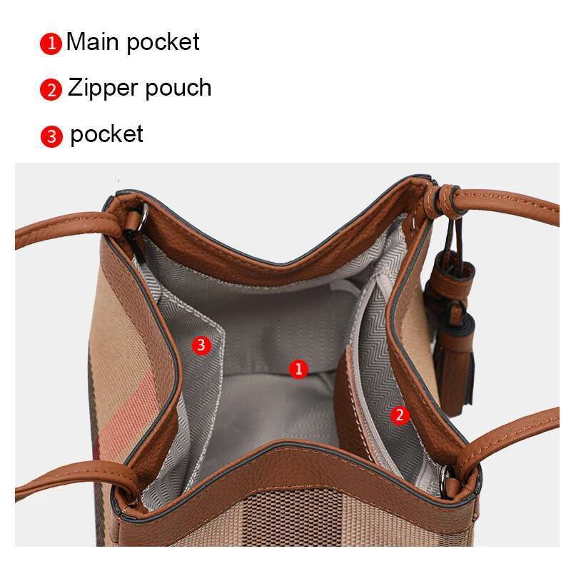 Aidrani New Plaid Design Women's Small Handbag, Made Of Canvas And Cowhide Materials, Caramel Color