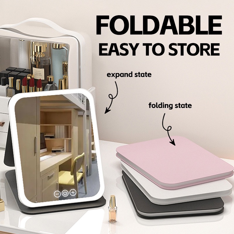 FOLDABLE Mirrors easy to store LED Makeup Mirror 10x Magnifying Mirror with TRL COLOR LIGHT SOURCE Portable Foldable 3 colors 2size free angle