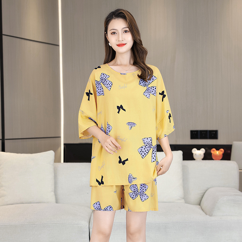 X174-Summer sweet Japanese nightdress ladies cotton gauze energetic girl skirt three-quarter sleeve round neck lazy home clothes nightdress