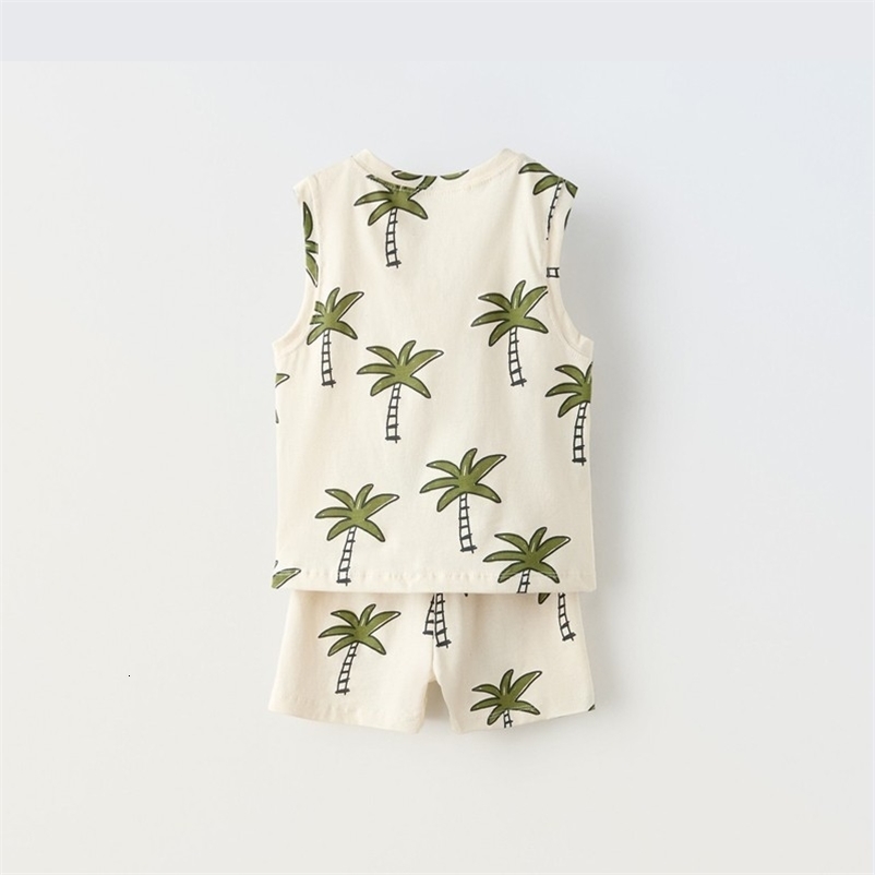 Children Sleeveless Outfits Full Print Vest Tops Shorts Two Piece Set Boys Casual Fashion Vest TshirtShorts Cute Simple Outfit 250515