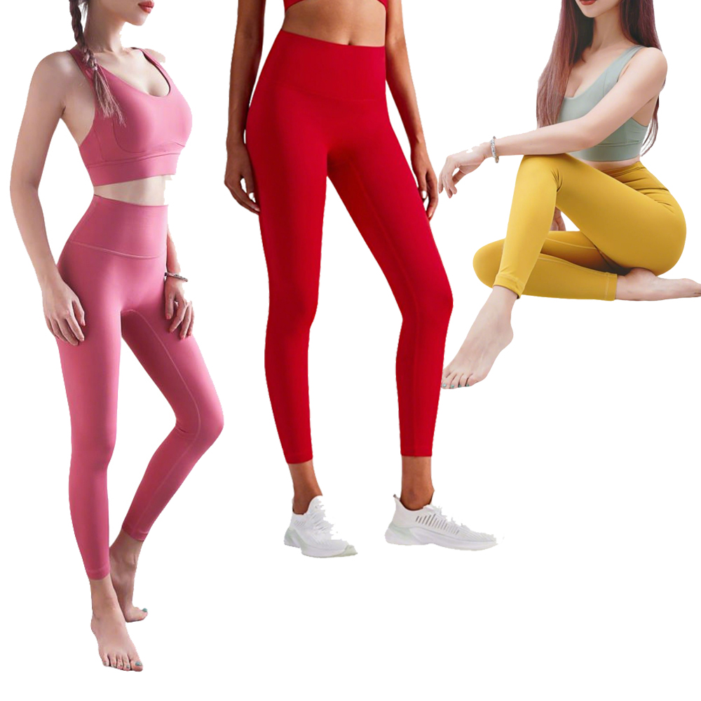 New Polyamide Women's Yoga Pants Solid Color High Waist Stretchy Fitness Ninth Sport Leggings T Shape Soft Elastic Push-UP Tights