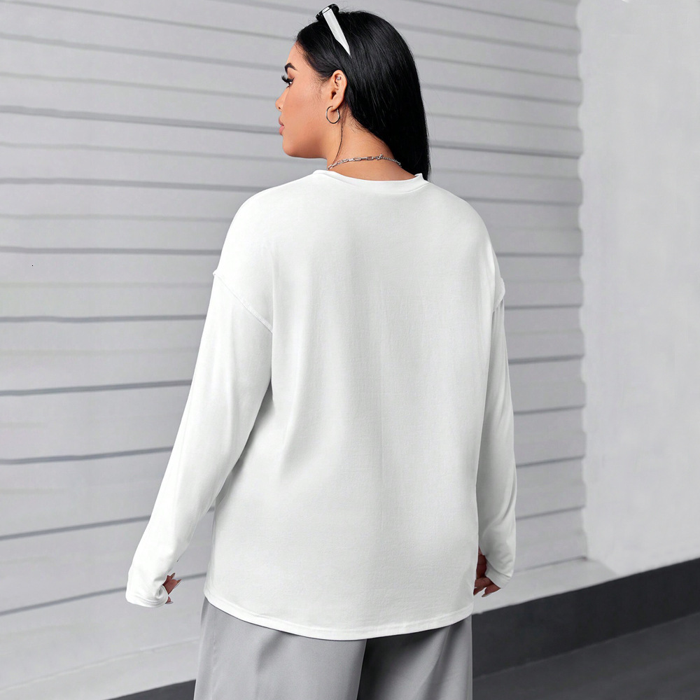 Plus Size Womens Round Neck Simple Style Hoodie for Autumn and Winter Loose and Slimming Comfortable Long Sleeved Top