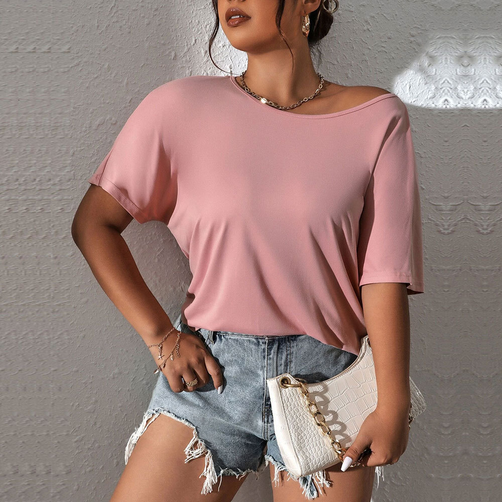 Summer New Plus Size Womens Loose Casual Round Neck Knitted Short Sleeved T-shirt Versatile Top