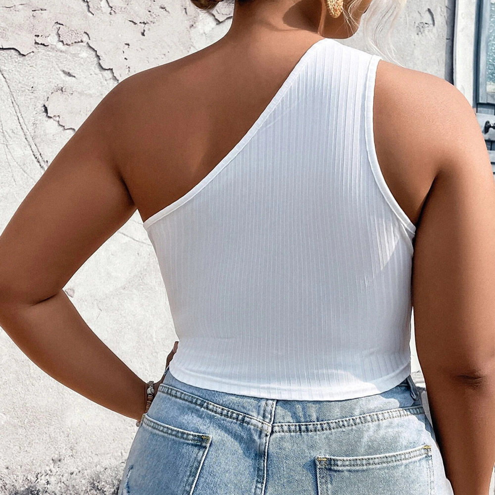 Large Size Womens New Instagram Fashion Versatile Sloping Shoulder Short Knitted Vest with Exposed Navel Top
