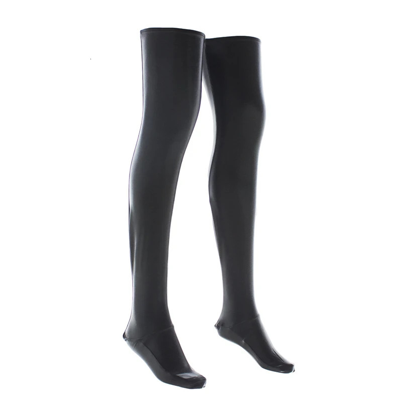 Plus Size Wet Look PVC Leather Faux Boots Silicone Hold Up Thigh High Stockings Women Sexy Pole Dance Nightclub Party Hosiery 250515
