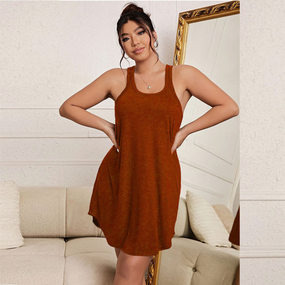 Plus Size Womens New Loose and Sexy Womens Sleepwear Vest with Cross Back Sleeveless Dress
