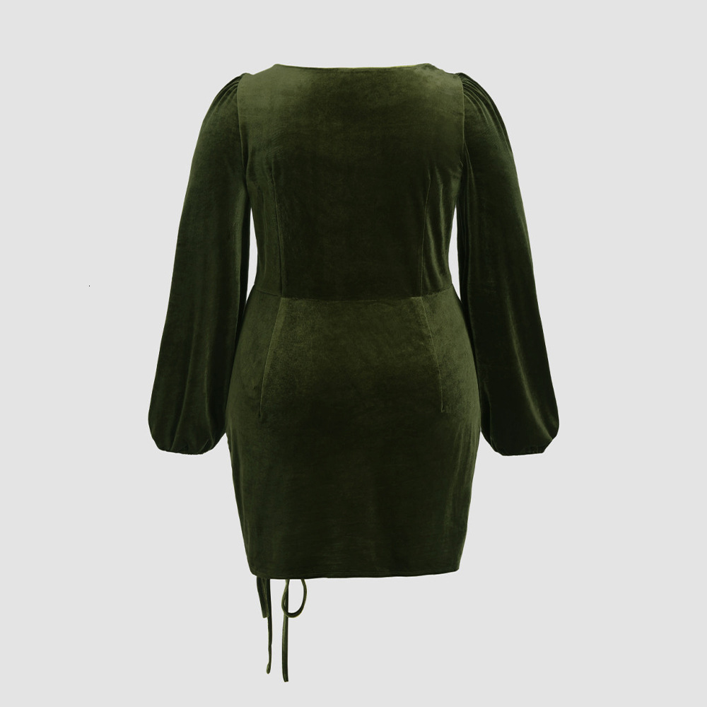 Oversized Womens Clothing Design with Drawstring Spicy Girl Style Bag Hip Skirt Square Neck Long Sleeved Velvet Dress