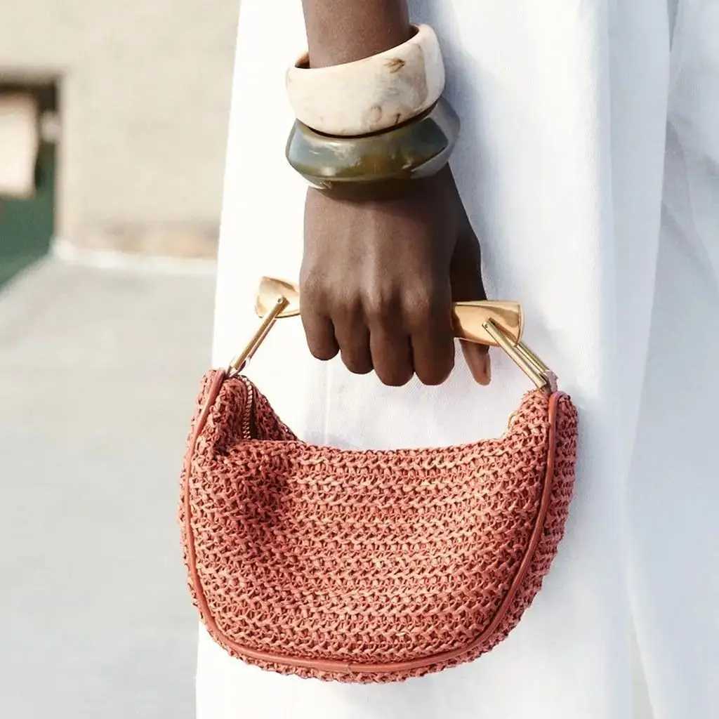 Summer Half-Moon Beach Straw Shoulder Bags Womens Straw Bucket Bag Purse Woven Straw Handbags Casual Tote Crossbody Bag Z250618