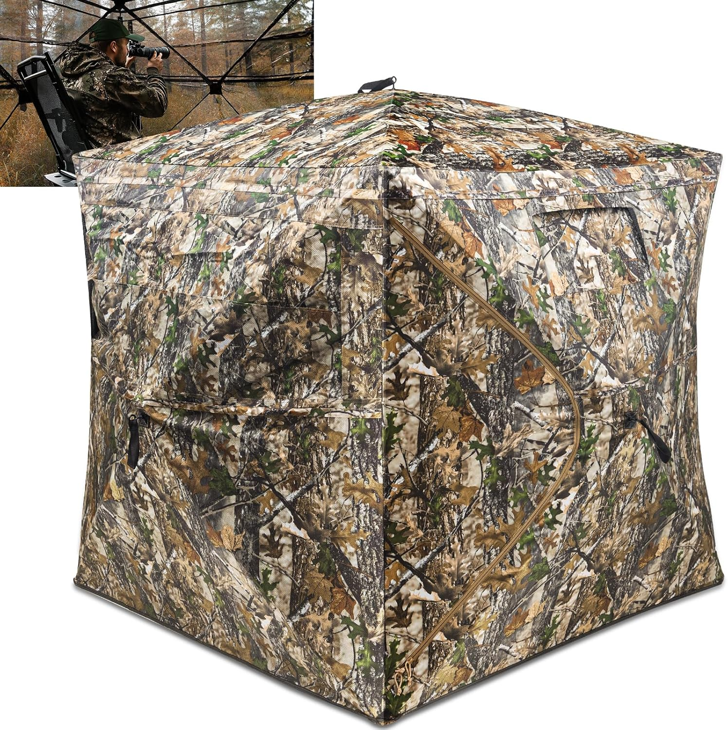 Hunting Blind, 270° See Through Ground Blind, 1-2 Person Pop Up Deer Blind for Hunting with Carrying Bag, Portable Resilient