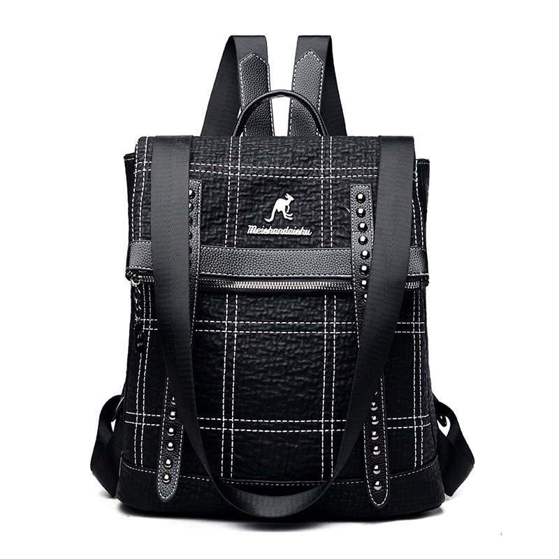 2025S designer women bag new trendy brand fashionable checkered embroidery line dual-use backpack soft leather versatile large capacity travel bag