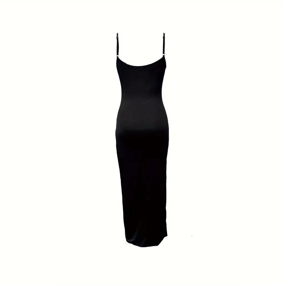 Summer New Womens Sexy Backless Pleated Slit Slim Fit Solid Color Suspender Dress
