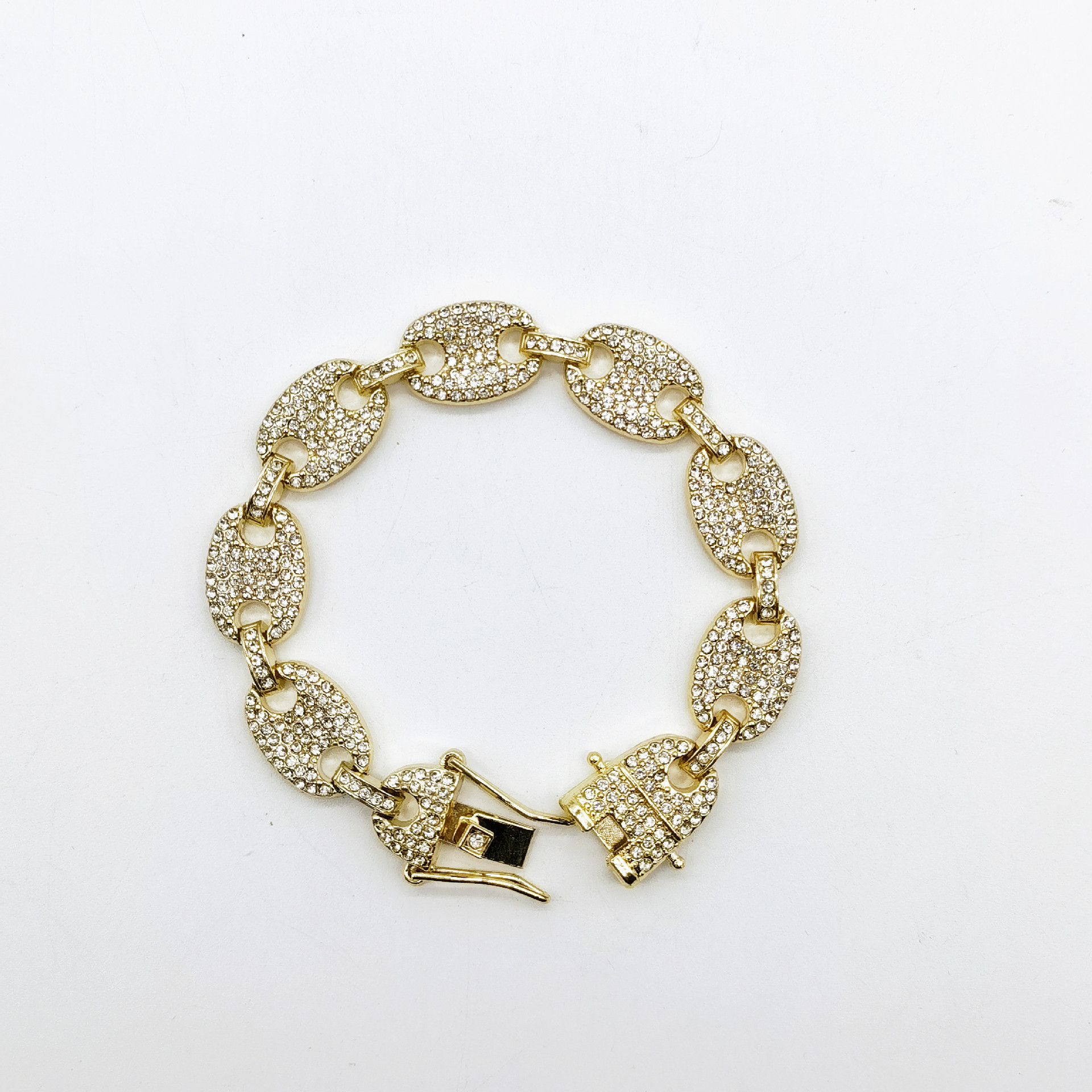 New Hip Hop Iced Out Coffee Bean Link Chain Necklace and Bracelet Set for Men Women Bling Jewelry with Buckle Lock Design Wholesale