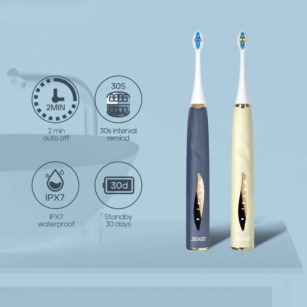 Seago Sonic Electric Toothbrush Seamless Touch Control Button Pressure Sensor 5 Modes IPX7 Waterproof Rechargeable