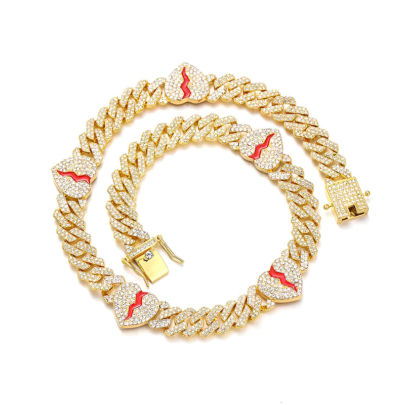 10mm Diamond Heart Shaped Cuban Link Necklace - Heartbreak Design, Hip Hop, and Street Style Chain for Men