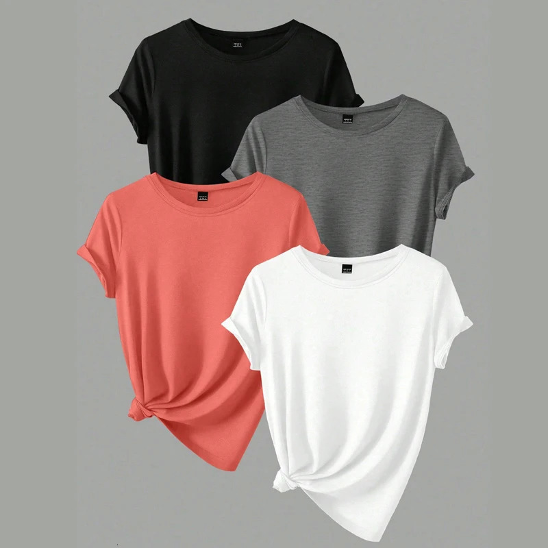 4PCs Trend Tshirts Leisure Summer Tops Woman Clothing Plus Size Short Sleeve T Shirt Clothes for Women Tee Top Outfit 250514