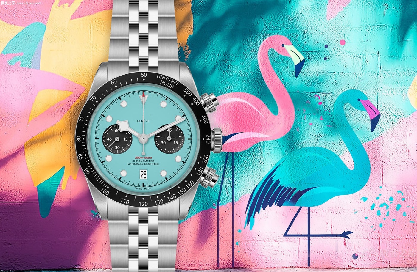 newest 41MM art blue chronograph watch top quality men watch wristwatch automatic sapphire waterproof 79360N pink dial BB Chrono Beckham T-FIT jubilee bracelet