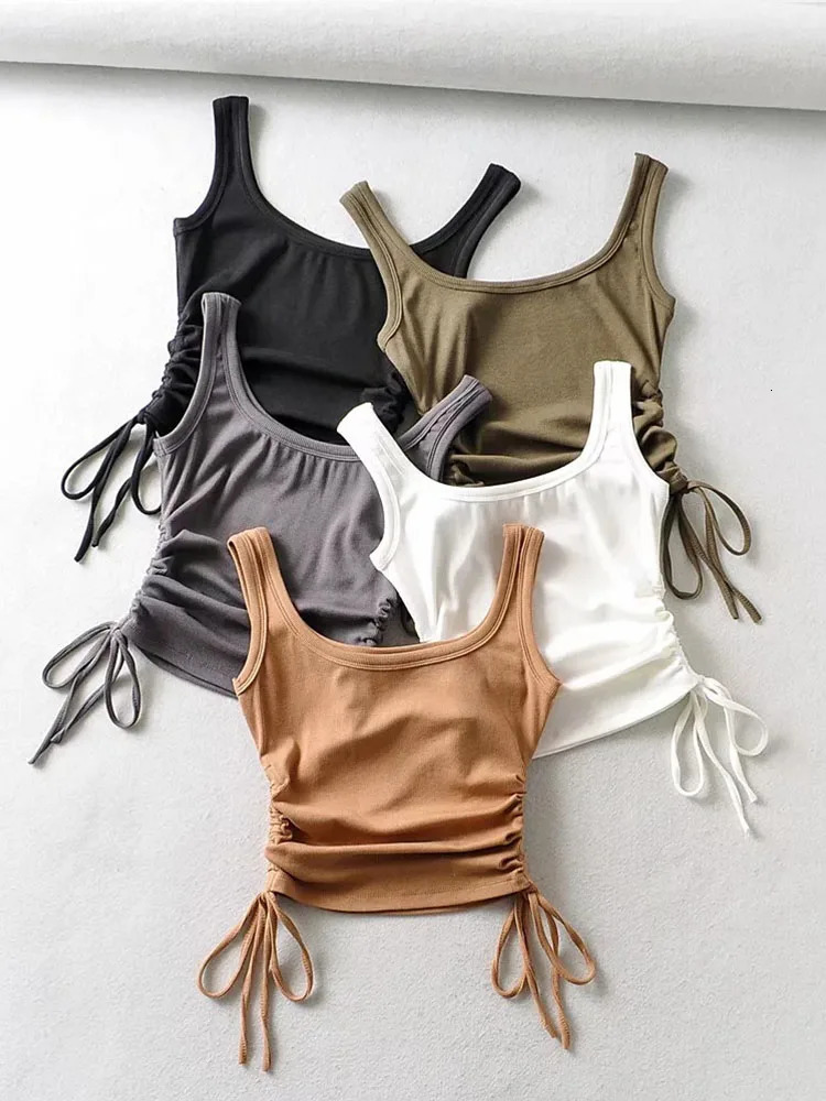 ly arrived girl casual solid color doublesided drawstring vest folding shirt sexy 250506