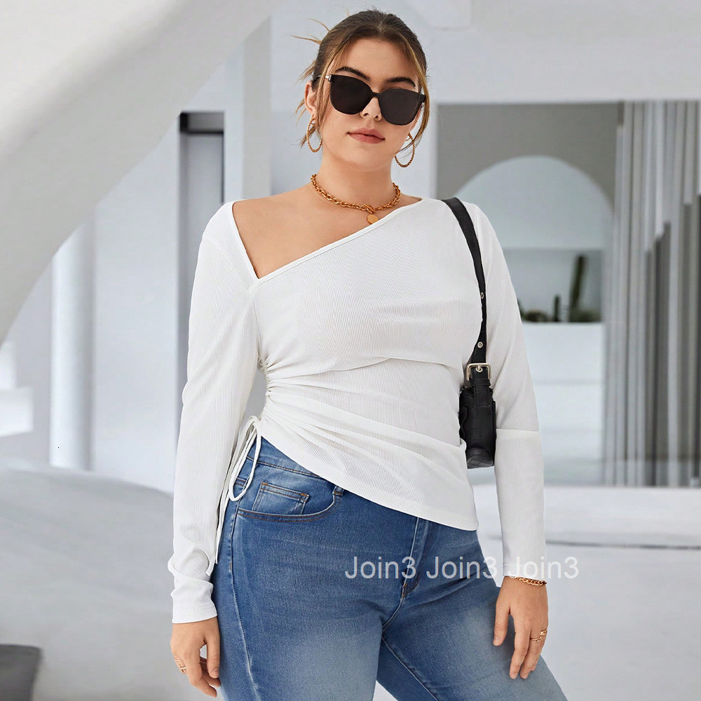 Oversized Womens Clothing Exudes a Sense of Luxury and Temperament with Slim Fit Long Sleeves Slanted Collar Off Shoulder Irregular Pleats and a T-shi