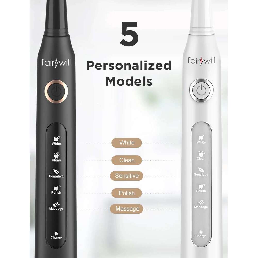 Fairywill Sonic Electric Toothbrush FW-507 set USB Charge Toothbrushes case for Adult with tooth brush Heads 5 Mode Smart Time