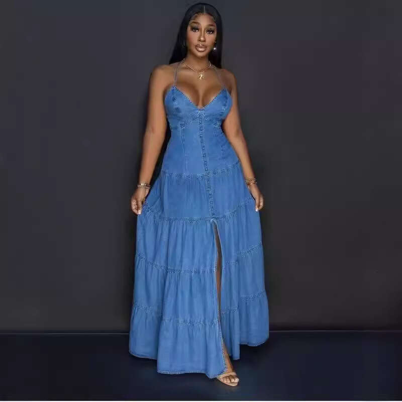 Wide Leg Jumpsuit Women S New Sweet And Sexy V Neck Camisole Backless Cake Long Skirt Dress For Women