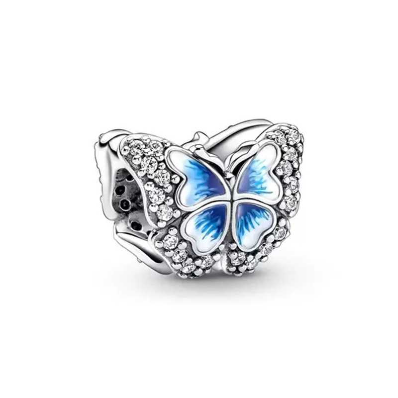 Miniso Blue Devils Palm EyeBlue Pansy FlowerButterfly Dangle Charms Beads Fit Original 925 Sterling Silver Bracelet JewelryXJ250517