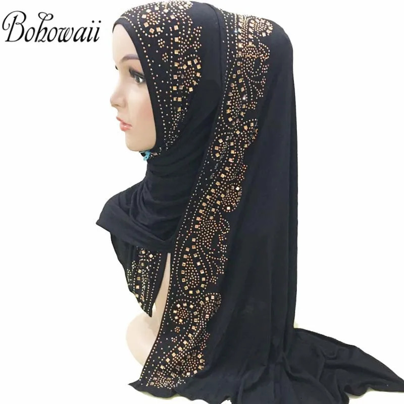 BOHOWAII Diamonds Jersey Hijab Scarf Muslim Fashion Turban Femme Musulman African Head Wraps Arab Turkish Hijabs for Women 250517