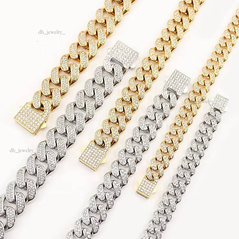 Stainless Steel Design Jewelry 14k Gold Plated Dia Iced Cuban Necklace Chain